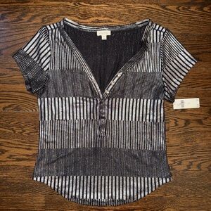 The Andie Scoop-Neck Ribbed Henley Top by Pilcro : Shine Edition